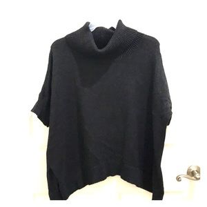 Dark Grey Cowl Neck Short Sleeves Sweater